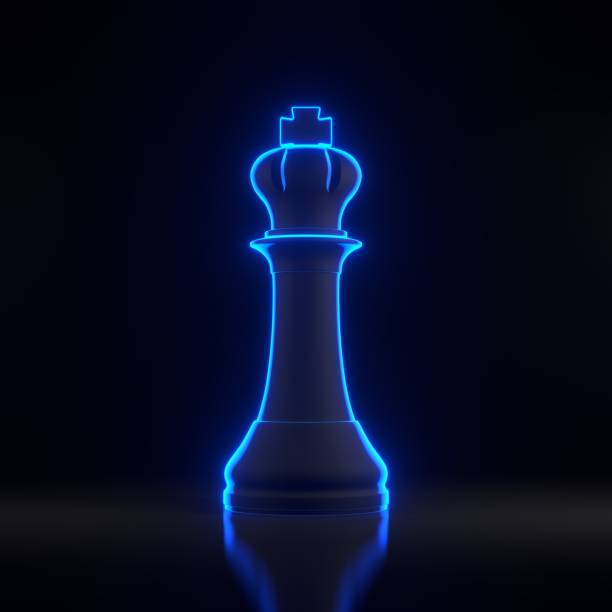 istock King chess piece with bright glowing futuristic blue neon lights on black background 1844963472