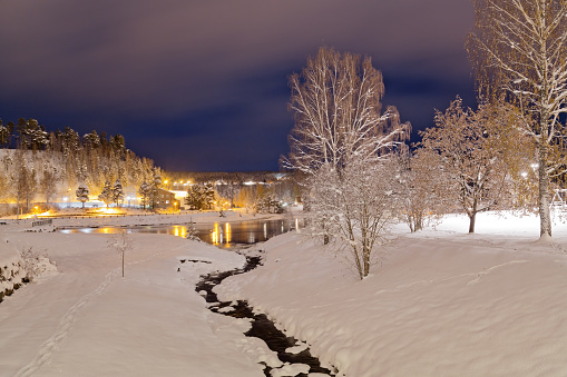 Panoramic view over Solleftea during winter, a town in northern Sweden