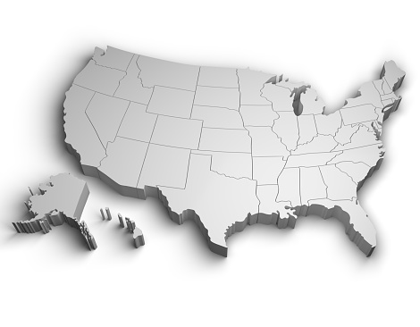 3d USA map illustration white background isolate