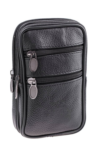 istock Small black leather waist bag for men isolated 1845032878