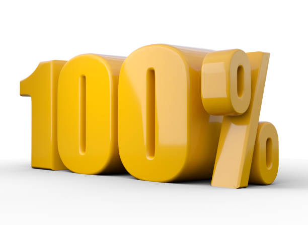 istock 100% 3d illustration. Orange hundred percent special offer on white background 1845043535