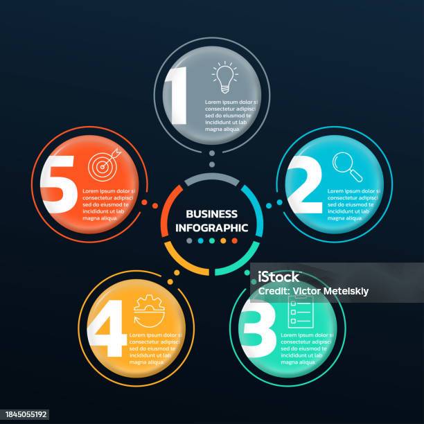 Five Step Chart Examples 5 Step Diagram With Five Number Circles Circular Chart Graph Info ...