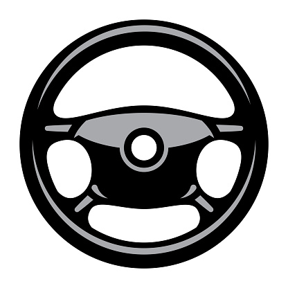 Car steering wheel with gray tint stylized for use as design template. Color vector image.