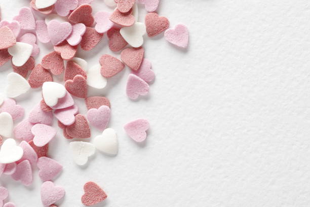 istock Decorative hearts closeup on white. Valentine's day decor concept. February 14 1845060431