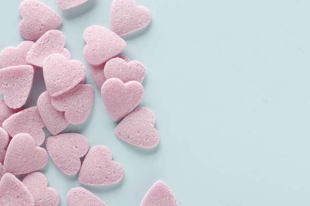 istock Decorative hearts on a blue background. Valentine's day decor concept. February 14 1845063053