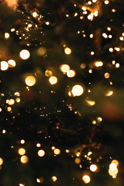 istock Christmas New Year abstract vertical background. Golden lights and green pine branches. 1845066712