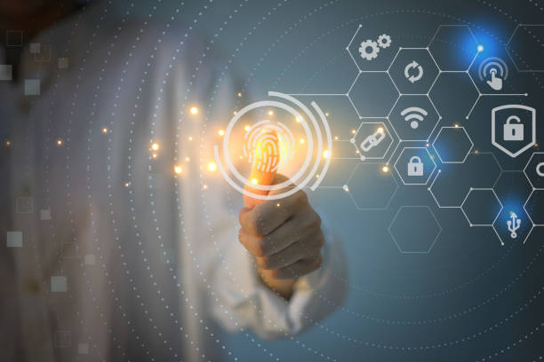 istock cyber protection personal data protection Fingerprint scanning, identity verification, AI system 1845080794