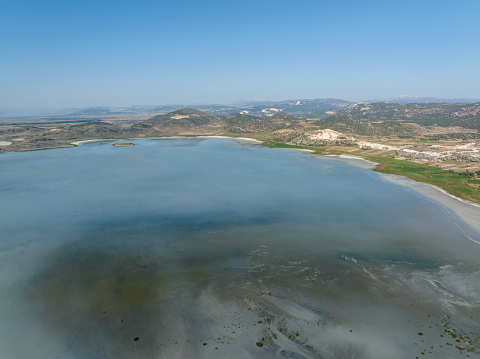 Aerial view of Yarisli (Yarışlı) lake.  Taken with drone. Burdur, Turkey.