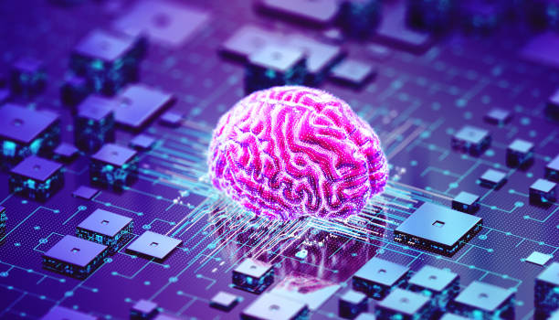 artificial intelligence mind. digital brain pink concept - synapse human nervous system brain cell imagens e fotografias de stock