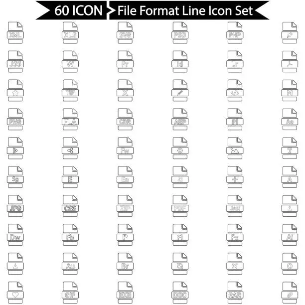 Vector illustration of File Format Icon Set In Outline Style