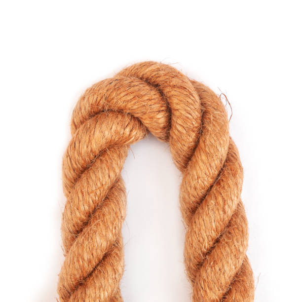 istock Bent braided rope close-up isolated on white background. View from above. 1845118501