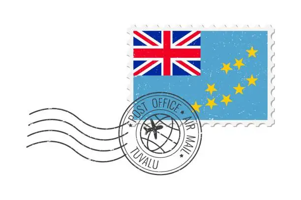 Vector illustration of Tuvalu grunge postage stamp. Vintage postcard vector illustration with Tuvalu national flag isolated on white background. Retro style.