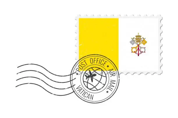 Vector illustration of Vatican grunge postage stamp. Vintage postcard vector illustration with national flag of the Vatican city isolated on white background. Retro style.