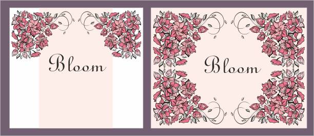 春の花のベクトルの背景。�ピンクの花、線画の質感の豪華な壁紙デザイン。布地、プリント、カバーに適したエレガントな花のイラスト。 - lace frame点のイラスト素材／クリップアート素材／マンガ素材／アイコン素材
