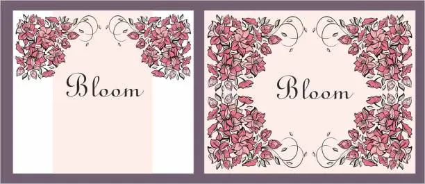 Vector illustration of Spring floral vector background. Luxury wallpaper design with pink flowers, line art texture. Elegant  blossom flowers illustration suitable for fabric, prints, cover.