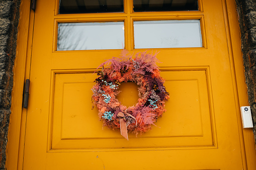 Entrance to house with christmas decoration