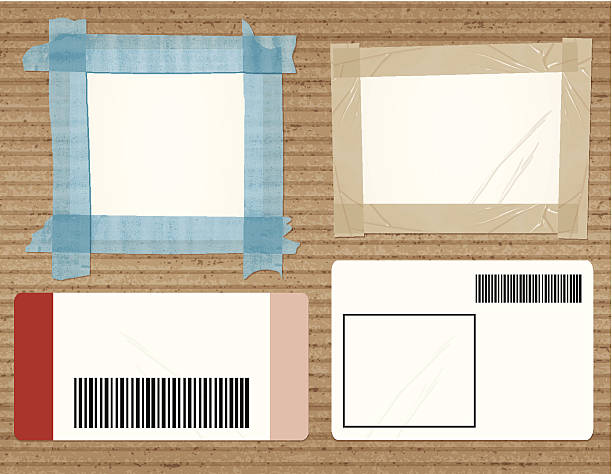 karton z czterech etykiet wysyłki - corrugated cardboard cardboard backgrounds material stock illustrations