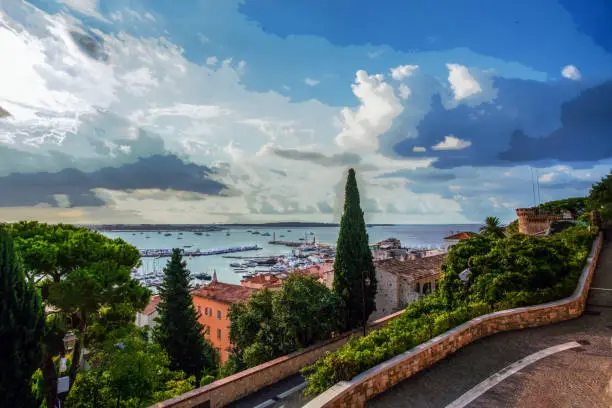 Amazing view on Cannes with IGY Vieux-Port de Cannes and bay  from hill of Eglise Notre-Dame d'Esperance