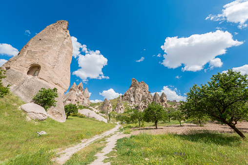 Cappadocia underground city inside the rocks, the old city of stone pillars.Fabulous landscapes of the mountains of Cappadocia Goreme, Turkey