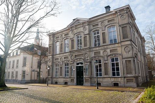 Breda, Netherlands - 2023, December 7 : The Queen Wilhelmina Pavilion on the Castle Square which houses the historic collection of the Dutch Royal Military Academy (KMA)