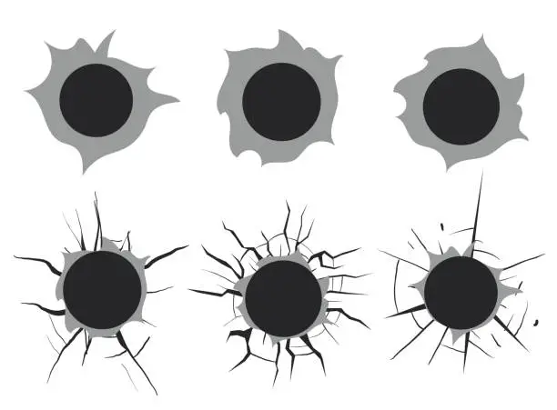Vector illustration of Bullet hole metal gun crack hit target concept. Vector design graphic illustration