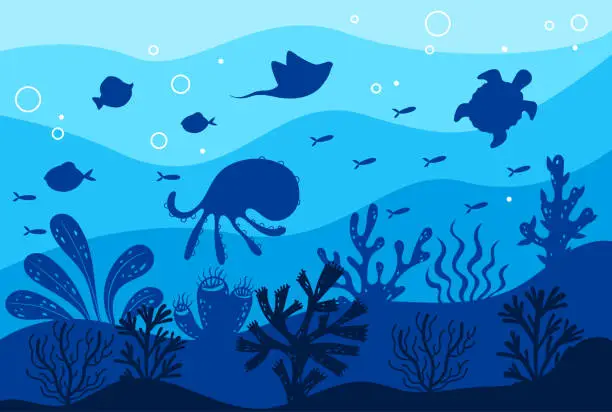 Vector illustration of Underwater sea ocean world fish abstract concept. Vector graphic design illustration