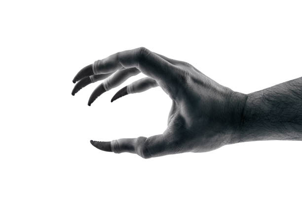 istock Creepy monster hand with black claws isolated on white background with clipping path 1845275876