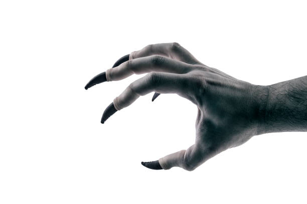 istock Creepy monster hand with black claws isolated on white background with clipping path 1845275878