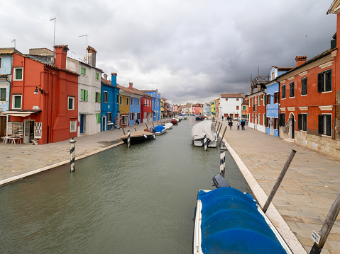 Burano, Italy - November 3 2023: Fondamenta del Pizzo street, Burano is an island in the Venetian Lagoon, northern Italy, near Torcello