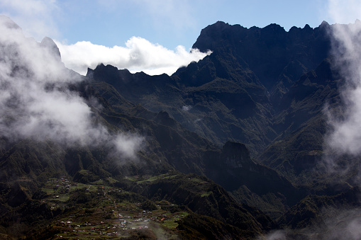 View of Cilaos town during summer in the famous cirque, La Reunion