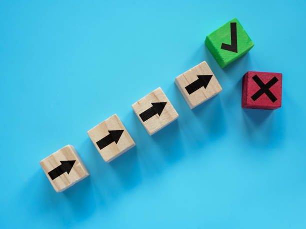 istock The concept of finding solution, the correct sequence. Red, green and cubes with arrows. Future strategy. 1845371326
