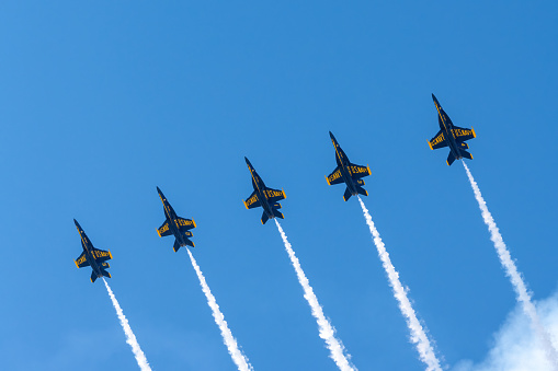 Airplane in sky performing trick. Photo Taken at the Point Mugu Airshow on 3/17/23 in Ventura County California.