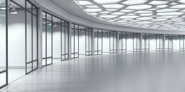 istock Market place in mall, polygon ceiling lighting and store facades with storefront 1845382301