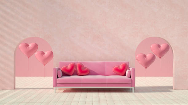 istock Valentine's Day concept with pink sofa and heart pillows 1845419411