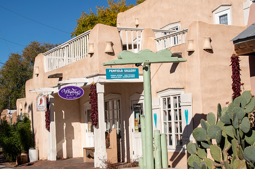 Albuquerque, USA - November 6, 2022. Facade of stores in Old Town, Albuquerque, New Mexico, USA