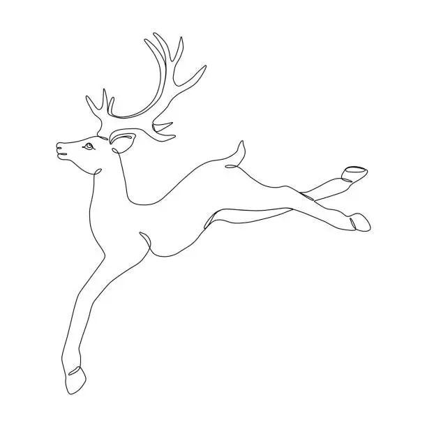 Vector illustration of Santa's Reindeer Continuous Line Drawing with Editable Stroke