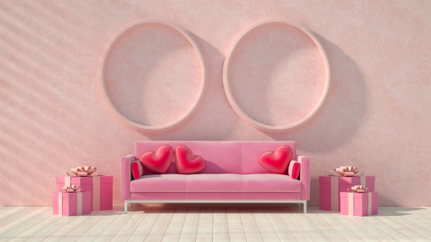 istock Valentine's Day concept with pink sofa and heart pillows 1845446306