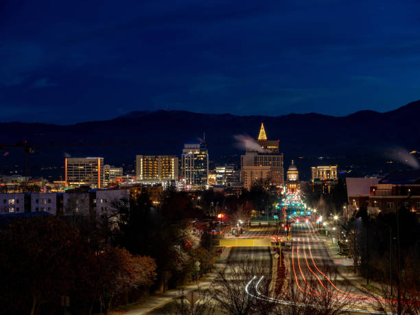 istock Boise City skyline at night down capital boulevard 1845453715