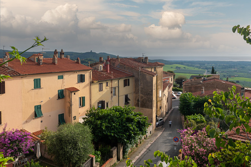 Castagneto Carducci, Livorno, Tuscany, Italy - 06 20 2023: Castagneto Carducci is a medieval village in the Maremma area of Tuscany, named after the poet Giosuè Carducci, who spent there some years as a child.