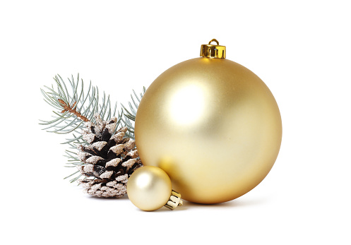 Red Christmas baubles from different angles on white background. Horizontal composition clipping path and with copy space. Front view. Great use as a design element for Christmas related concepts.