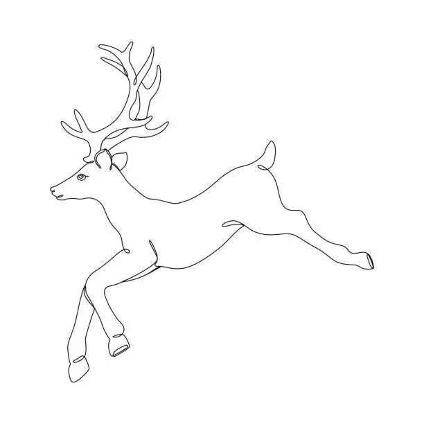 Vector illustration of Christmas Reindeer Continuous Line Drawing with Editable Stroke