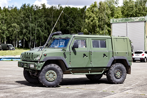 Belgian Army Iveco LMV (Light Multirole Vehicle) on guard at Beauvechain Air Base. Beauvechain, Beligum - May 20, 2015