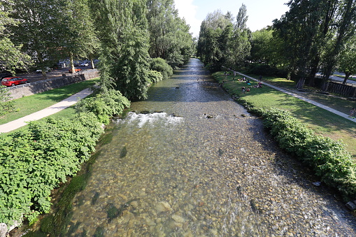 The Adour river, town of Tarbes, department of Hautes Pyrénées, France