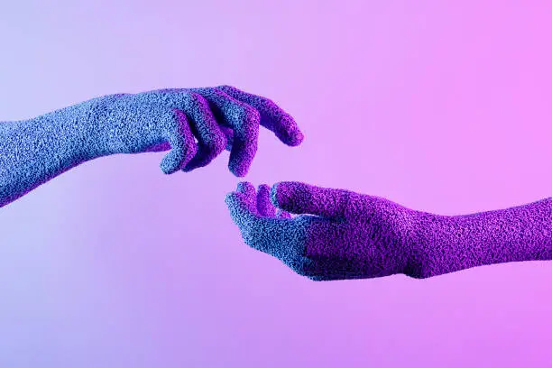 Photo of Touching hands, artificial intelligence deap learning concept