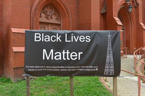 Black Lives Matter banner outside a church in Washington DC