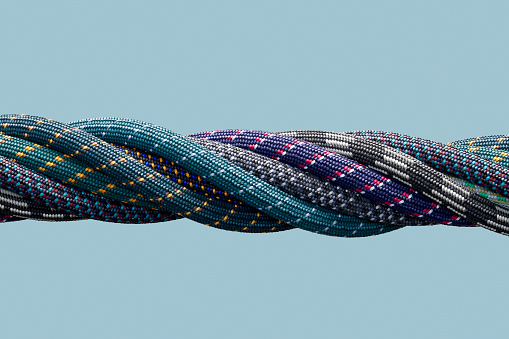 Colorful twisted ropes, paracords. 3d render.