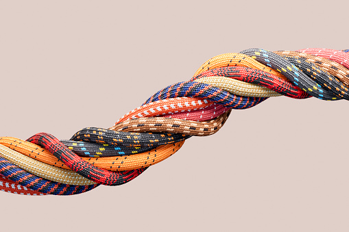 Colorful twisted ropes, paracords. 3d render.