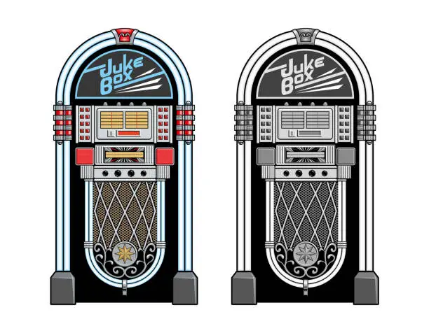 Vector illustration of Jukebox or juke box old vintage automated retro vinyl player and radio device isolated on white background vector illustration