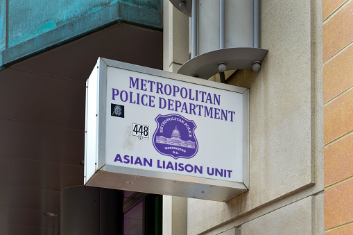 Signage outside the Metropolitan Police Department, Asian Liason Unit building in Washington DC