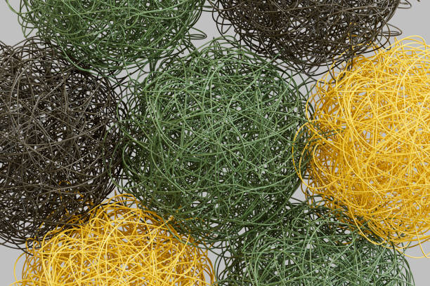 Nature balls, colored grass spheres, renewable energy concept. 3d render.